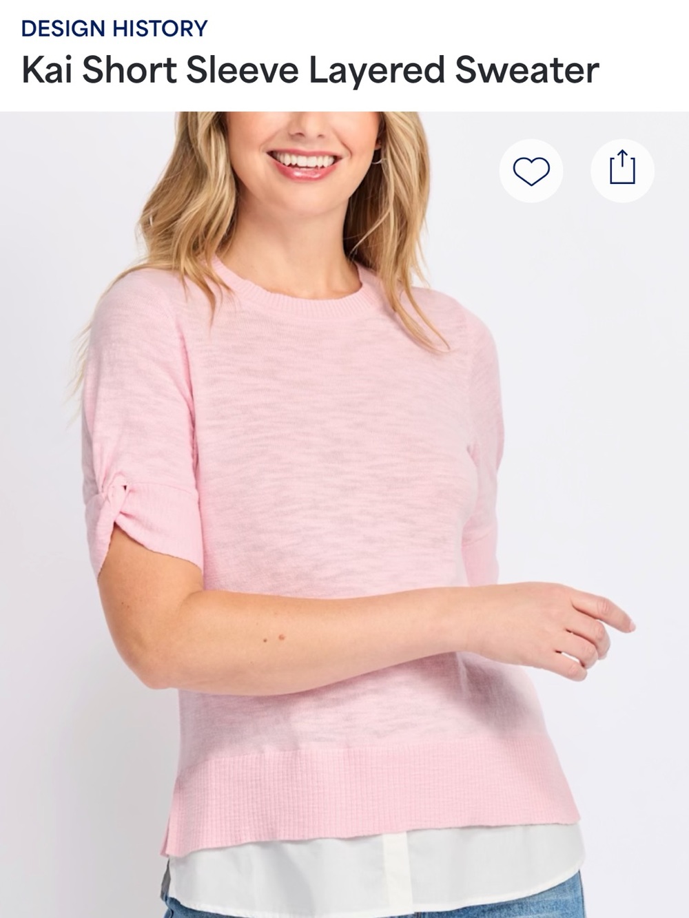 Design History Short Sleeve Layered Sweater in Light Pink
